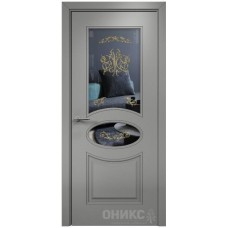 Межкомнатная дверь Оникс Эллипс Эмаль RAL 7036 по МДФ контурный витраж со стеклом