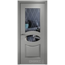 Межкомнатная дверь Оникс Эллипс Эмаль RAL 7036 по МДФ патина серебро стекло с гравировкой
