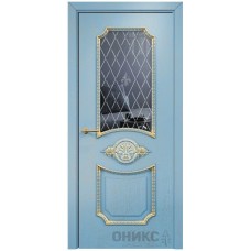 Межкомнатная дверь Оникс Империя Голубая эмаль патина золото гравировка со стеклом
