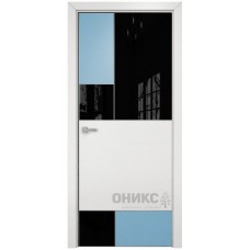 Межкомнатная дверь Оникс New York эмаль голубая по МДФ / эмаль белая по МДФ со стеклом