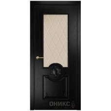 Межкомнатная дверь Оникс Рада Эмаль черная по ясеню гравировка со стеклом