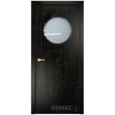 Межкомнатная дверь Оникс Сфера Черная эмаль патина золото со стеклом