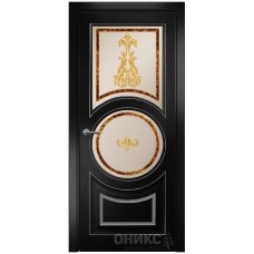 Межкомнатная дверь Оникс Софья Эмаль черная МДФ патина серебро заливной витраж со стеклом