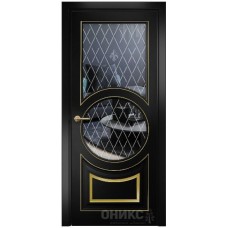 Межкомнатная дверь Оникс Софья Эмаль черная МДФ патина золото гравировка со стеклом