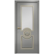 Межкомнатная дверь Оникс Цезарь Эмаль RAL 7036 по МДФ патина золото со стеклом