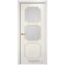 Межкомнатная дверь Оникс Валенсия Белая эмаль патина золото стекло с гравировкой со стеклом