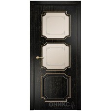 Межкомнатная дверь Оникс Валенсия Черная эмаль патина золото пескоструй со стеклом