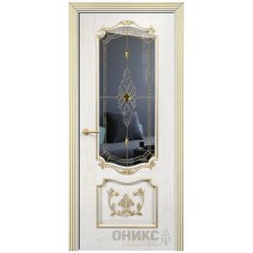 Межкомнатная дверь Оникс Венеция Белая эмаль патина золото бевелс со стеклом