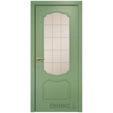 Межкомнатная дверь Оникс Венеция эмаль RAL 6021 по ясеню пескоструй со стеклом