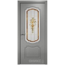 Межкомнатная дверь Оникс Венеция Эмаль RAL 7036 по ясеню заливной витраж со стеклом