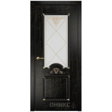 Межкомнатная дверь Оникс Византия Черная эмаль патина золото контурный витраж со стеклом