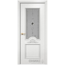Межкомнатная дверь Оникс Византия Эмаль белая по ясеню бевелс со стеклом
