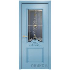 Межкомнатная дверь Оникс Византия Эмаль голубая по ясеню бевелс со стеклом