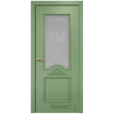 Межкомнатная дверь Оникс Византия эмаль RAL 6021 по ясеню контурный витраж со стеклом
