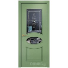 Межкомнатная дверь Оникс Эллипс эмаль RAL 6021 по ясеню со стеклом бевелс