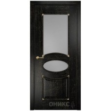 Межкомнатная дверь Оникс Эллипс Черная эмаль патина золото со стеклом