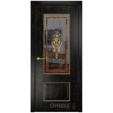 Межкомнатная дверь Оникс Александрия 2 Черная эмаль патина золото заливной витраж зеркало