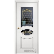 Межкомнатная дверь Оникс Эллипс Эмаль белая МДФ витраж со стеклом