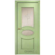 Межкомнатная дверь Оникс Эллипс Эмаль фисташка по Ясеню пескоструй со стеклом