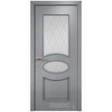 Межкомнатная дверь Оникс Эллипс Эмаль по RAL 7040 по ясеню гравировка со стеклом