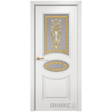 Межкомнатная дверь Оникс Эллипс Эмаль белая МДФ заливной витраж со стеклом