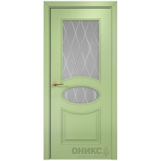 Межкомнатная дверь Оникс Эллипс Эмаль фисташка МДФ стекло с гравировкой