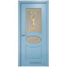 Межкомнатная дверь Оникс Эллипс Эмаль голубая по ясеню заливной витраж со стеклом