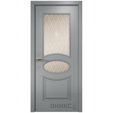 Межкомнатная дверь Оникс Эллипс Эмаль по RAL7040 МДФ стекло с гравировкой