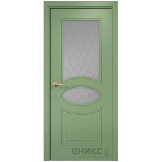 Межкомнатная дверь Оникс Эллипс эмаль RAL 6021 по ясеню пескоструй со стеклом
