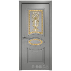 Межкомнатная дверь Оникс Эллипс Эмаль RAL 7036 по ясеню заливной витраж со стеклом