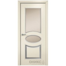 Межкомнатная дверь Оникс Эллипс Эмаль слоновая кость МДФ патина серебро со стеклом