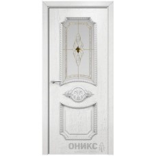 Межкомнатная дверь Оникс Империя Белая эмаль патина серебро бевелс со стеклом