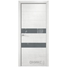 Межкомнатная дверь Оникс Лайн Белая эмаль патина серебро со стеклом