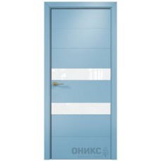 Межкомнатная дверь Оникс Лайн Эмаль голубая МДФ со стеклом