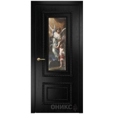 Межкомнатная дверь Оникс Прима Эмаль черная по ясеню фотопечать с зеркалом