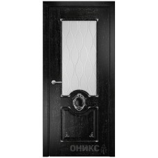 Межкомнатная дверь Оникс Рада Черная эмаль патина серебро гравировка со стеклом