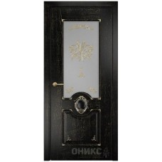Межкомнатная дверь Оникс Рада Черная эмаль патина золото контурный витраж со стеклом