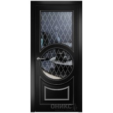 Межкомнатная дверь Оникс Софья Эмаль черная МДФ патина серебро гравировка со стеклом