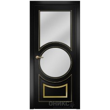 Межкомнатная дверь Оникс Софья Эмаль черная МДФ патина золото со стеклом