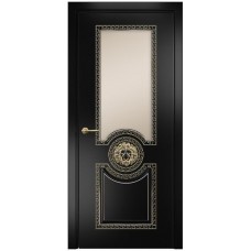 Межкомнатная дверь Оникс Цезарь Эмаль черная МДФ патина золото со стеклом