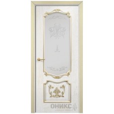 Межкомнатная дверь Оникс Венеция Белая эмаль патина золото контурный витраж со стеклом