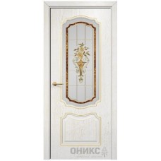 Межкомнатная дверь Оникс Венеция Белая эмаль патина золото заливной витраж со стеклом