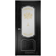 Межкомнатная дверь Оникс Венеция Черная эмаль патина серебро контурный витраж со стеклом