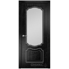 Межкомнатная дверь Оникс Венеция Черная эмаль патина серебро со стеклом