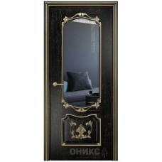 Межкомнатная дверь Оникс Венеция Черная эмаль патина золото со стеклом