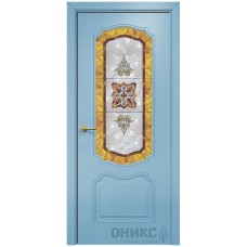 Межкомнатная дверь Оникс Венеция Эмаль голубая по ясеню фотопечать со стеклом