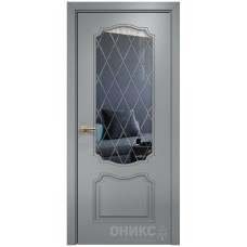 Межкомнатная дверь Оникс Венеция Эмаль по RAL7040 МДФ стекло с гравировкой со стеклом