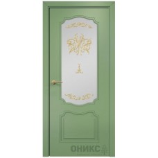 Межкомнатная дверь Оникс Венеция эмаль RAL 6021 по МДФ контурный витраж со стеклом
