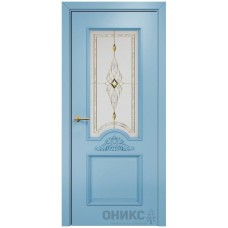 Межкомнатная дверь Оникс Византия Эмаль голубая МДФ бевелс со стеклом