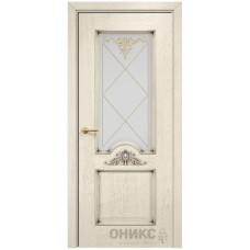 Межкомнатная дверь Оникс Византия Слоновая кость патина коричневая контурный витраж со стеклом